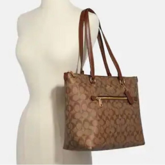 NWT Authentic COACH Signature Gallery Shoulder Tote Bag Khaki/Brown/Beige/Tan - Picture 4 of 14